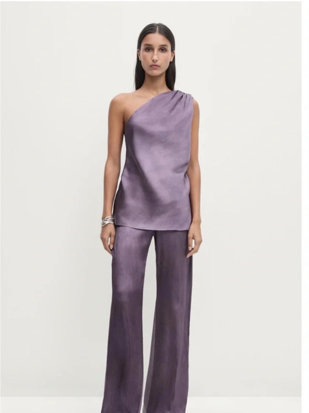 Massimo dutti one shoulder top shirt satin purple medium nwt